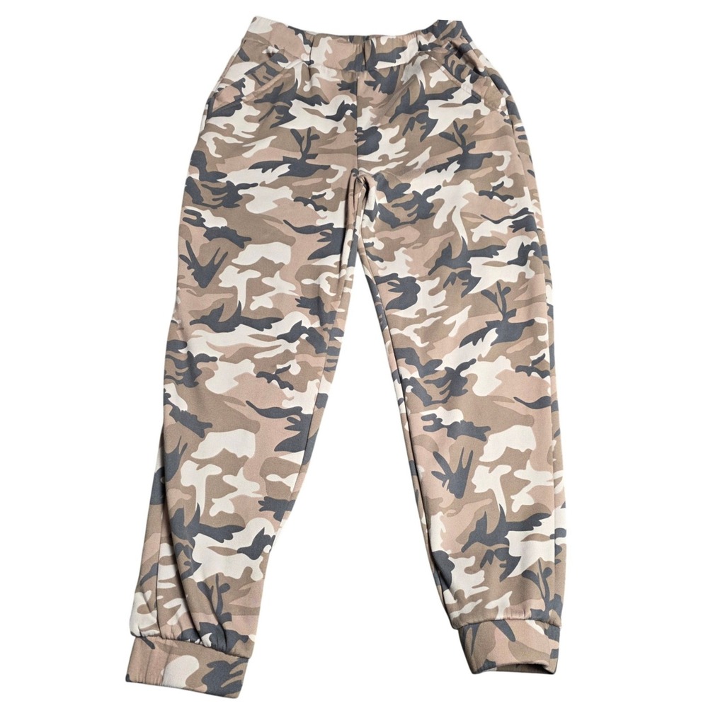 BBJ Los Angeles Camo‎ Jogger Pants Women's Size L Tan Brown Gray Camouflage